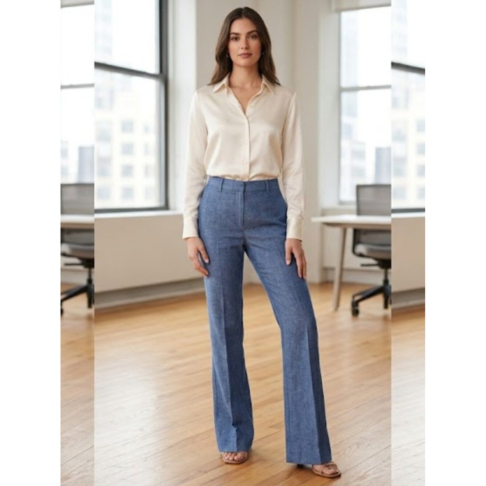 Linen Bootcut‎ Dress Work Pants Blue Stretch